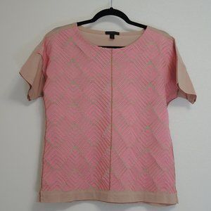 5/$25 J. Crew Embroidered Herringbone Tee Tan Pink